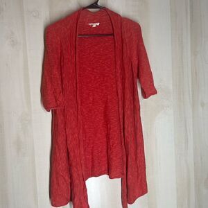 Eileen Fisher Red Linen Blend Open Front Cardigan 3/4 Sleeve Casual Medium‎